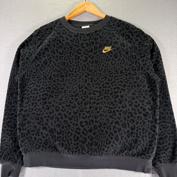 Nike Crewneck Sweatshirt Women's Medium Leopard Print Fleece Pullover - Picture 1 of 13